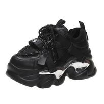 Women's Chunky Platform Sneakers Spring Thick Bottom Sports Shoes Woman Black White Trainers Zapatillas De Mujer for Female 34 juoda