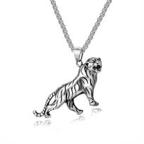 Galingas Korėjietiškas Tigro Vyrų Pakabukas Titano Plienas Titano Plieno Karoliai 50CM(Necklace Size) sidabras