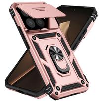 Šarvuotas smūgiams atsparus telefono dėklas, skirtas Xiaomi 15T Pro, su metaliniu žiedu, stumdomu langeliu, apsauga kameros objektyvui, apsauginis galinis dangtelis Xiaomi 15T Pro rožinio aukso spalvos