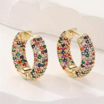 Luxurious Exquisite Inlaid Colored Synthetic Zircon Round Hoop Earrings Women Classic  Party Festival Jewelry Accessories Multicolour