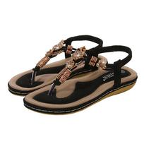 Women's Boho Glitter Wedge Sandals Round Toe Thong Fashion Comfortable Casual Summer Women's Shoes 36 juoda