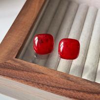 Ankara Red Square Stud Earrings For Women'S Daily Commuting Versatile High-End Simple Earrings Earrings