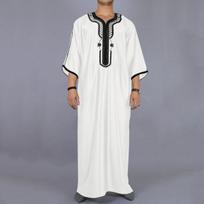 Musulmoniška mada Abajos Vyriškas mozaikinis siuvinėjimas Ilgas chalatas Saudo Arabija Kaftanas Vyriškas Jubba Thobe Islamo Marokietiškas Abaya M balta