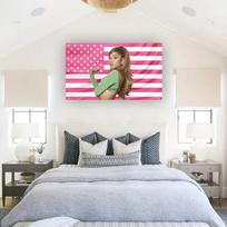 Ariana Grande Pink USA Flag Tapestry Pop Star Aesthetic Wall Art Singer Celebrity Decor for Dorm Bedroom 74x94cm(29x37in)
