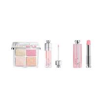 DIOR Enchanting Lip Gloss Color Changing Lipstick + Backstage Highlight Palette Makeup Set Natural Brightens, Clear and Moisturizes Pouty Lips rožinio aukso spalvos