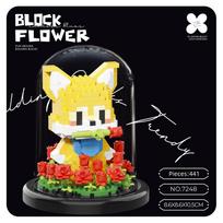 Flower Bouquet Building Blocks Animal Set Dust Cover Bonsai Cute Animal Bear Bunny Dog Model Kids Romantic Gift for Girls