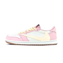 Travis Scott x Jordan Air Jordan 1 Cushioning Slip Resistant Low top Vintage Basketball Shoes Unisex Beige Pink DZ4137-700(Team-) 35.5