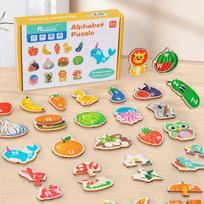 Montessori 3D medinis abėcėlės dėlionė, animaciniai gyvūnai, vaisiai ir daržovės, ankstyvojo ugdymo žaislai, dovanos mažiems vaikams