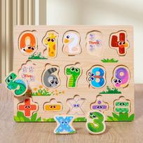 Montessori Wooden Puzzles Hand Grab Boards Tangram Jigsaw Toys Baby Educational Toys Cartoon Vehicle Animals Fruits 3D Puzzles