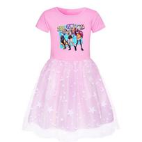 4172 Kids Girls Rumi Zoey Mira Print Colorful Mesh Dress 110cm rožinė