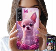 Etui Do Samsung Galaxy S21 Fe - Słodka Chihuahua Na Różowym Tle Kwiatami
