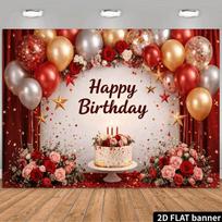 2D Luxurious Red Curtain Happy Birthday Backdrop Banner for Romantic Party Supplies 47.2x31.5inch/120*80cm