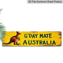 2D Plokščias, G'Day Drauge Australijos Metalo Ženklas - Retro Vintažinis Aliuminio Dekoratyvinis Ženklas su Kengūros ir Eukalipto Dizainu, Humoro Kupinas Vidaus/ Meno 40cm x 10cm yellow