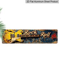 2D FLAT-retro Aluminum Decorative Sign, Rock Electric Guitar Pattern with 2D Plane Design, Ideal for Decorating Your Home, Bar or Garage.The Size Is 40cm x 10cm