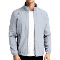 Lightweight Full Zip Stand Collar Windbreaker Jacket for Men Casual Outerwear with Zippered Pockets and Elastic Cuffs M