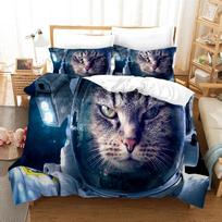Astronaut In Space Cat Comfortable Duvet Quilt Cover Pillowcase Bedding Set Children Bedroom Decoration Home Textile 135x200cm