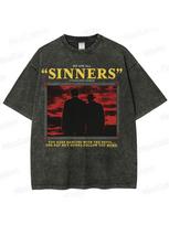 Unisexs washed cotton streetwear Tshirt with a poster and slogan from the movie The Sinner Pure cotton casual streetwear M