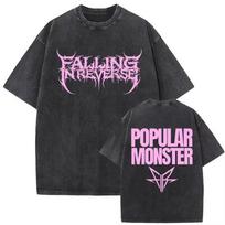 Washed Vintage Rock Band Falling in Reverse Double Sided Print Tshirts Summer Unisex Women High Quality Cotton Oversized T Shirts M