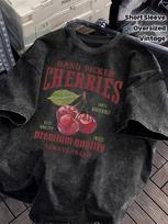 Womens Vintage Washed Cherry Graphic TShirt  Short Sleeve Cherries Design Summer Casual Top Basic Round Neck Tops S