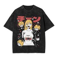 Happy birthday Power Anime Chainsaws Unisex Washed T Shirt Streetwear Hip Hop TShirts Tees for Unisex Women Short Sleeve Harajuku S