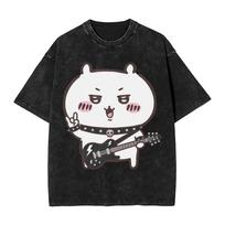 Washed T Shirt Chiikawas rock band member Hip Hop TShirts Oversize  Streetwear Short Sleeve Printed Tops Tees for Unisex Women S