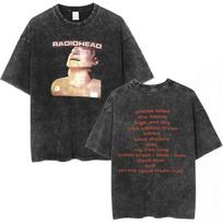 Harajuku Vintage Hip Hop Clothing  Radiohead Rock Band OK Computer Vintage Washed Tshirts Cotton Casual Tshirts Streetwear S