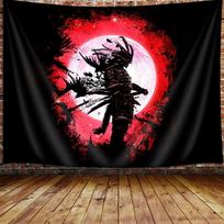 Large ninja samurai wall tapestry 75x100 juoda