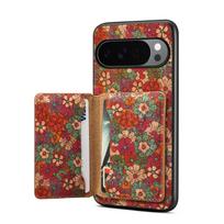 Denior Magnetic Leather Card Holder Case for Pixel 10 Pro/9 Pro/8 with Cork Print and Stand Pixel 6A raudona