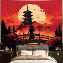 Tapestry Apdidl Anime Japanese Samurai Wall 75x100 juoda