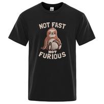 Not Fast Not Furious Kawaii Sloth Print Clothing Men Street Oversized T Shirts Breathable Cotton Streetwear S įvairiaspalvis