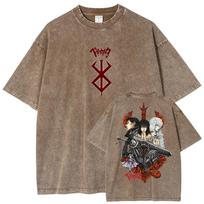 Berserk Guts T Shirt Manga Griffith Printed  T-shirt Men Unisex Clothes Street Vintage Washed Tshirt Short Sleeve Cotton Tees S