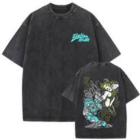 Washed Vintage Anime Jojos Bizarre Adventure Giorno Giovanna Graphic T Shirt Men Women Manga Streetwear Fashion Trend Tshirts S