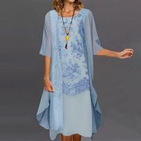 Elegant Women's Floral Chiffon Dress Lightweight, Breathable, Perfect for Summer Parties, Weddings, and Casual Outings L mėlyna