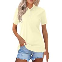 Women’s Short Sleeve Polo Shirt Classic Collar Button Down Casual Top Soft Fabric Comfortable Fit for Daily Wear L smėlis