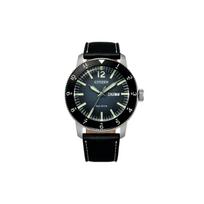 CITIZEN Eco-Drive serijos nerūdijančio plieno Eco-Drive laikrodis Saulės energija maitinamas kvarcinis su odiniu dirželiu Vyriškas laikrodis Žalias ciferblatas AW0077-19L mėlyna