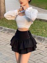 2025 Autumn/Winter Spicy Girl Sexy Slim-Fit High-Waisted Pleated Short Skirt with Side Tie. Large juoda
