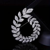 Olive Leaf Full Rhinestone Alloy Collar Pin Classic Clothing Accessories Brooch