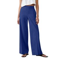 Wide Leg Linen Pants for Women High Waist Loose Fit Trousers with Pockets Casual Straight Leg Lightweight Bottoms XXL mėlyna