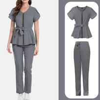 Women's Comfortable Casual Solid Color Short Sleeve Top and Long Pants Medical Nurse Uniform Set Workwear for Healthcare Professionals L