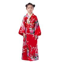 1 rinkinys mergaičių tradicinis kimono pižama, ryškių spalvų gėlėtas povo raštas Lengva nešioti Patogus kimono 140cm raudona