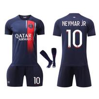 Vaikų futbolo aprangos komplektas Paris Neymar Futbolo marškinėliai Šortai Kvėpuojanti Greitai džiūstanti Sportinė apranga Mėlyna Balta 120-130 CM