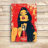 1PC 2D flat vintage Coca Cola girl tin painting American pop art decoration painting bar coffee shop wall pendant home living ro (as the picture,20x30cm)