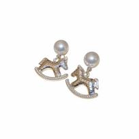 Chinese Horse New Year Pearl Zodiac Pony Earrings Rocking Pony Drop Earrings  Women sidabras
