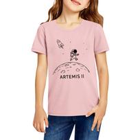 Kids Casual Short Sleeve Graphic T Shirt Artemis II Space Print Comfortable Cotton Crew Neck Tee Top for Boys and Girls 160 rožinė