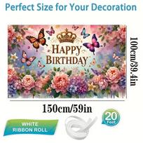 2D Pink Purple Watercolor Happy Birthday Backdrop Banner with Butterflies 47.2x31.5inch/120*80cm