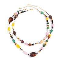 2Pcs/Set Retro Simple Colorful Irregular Resin Pendant Choker Necklace Women Ethnic Wax Thread Rope Chain Jewelry  Accessory