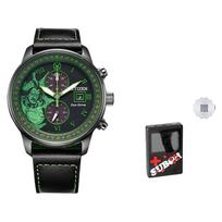 CITIZEN Eco-Drive Series World of Warcraft Illidan Crystal Glass Watch Solar Quartz Genuine Leather Strap Unisex Green Dial CA7075-05E žalia