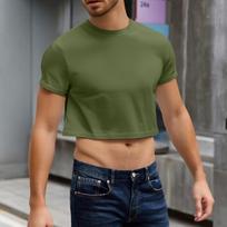 Trendy Men's Red Crop Top T-Shirt | Casual Short Sleeve Crew Neck | Stylish Summer Fashion Apparel for Men L armijos žalia spalva