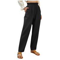 Women's High Waist Loose Fit Casual Pants Linen Cotton Blend Wide Leg Trousers Comfortable Everyday Wear Lightweight Fabric L juoda