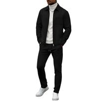 Men’s Long Sleeve Shirt Jacket and Drawstring Pants Set Casual Waffle Knit Two Piece Outfit with Turtleneck Top L juoda